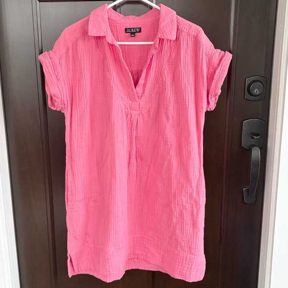 EUC J. Crew Gauze Popover Dress Pink Size Large - Picture 4 of 10